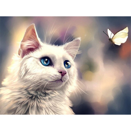 Diamond Painting intense blauwe kat met sapphiren ogen