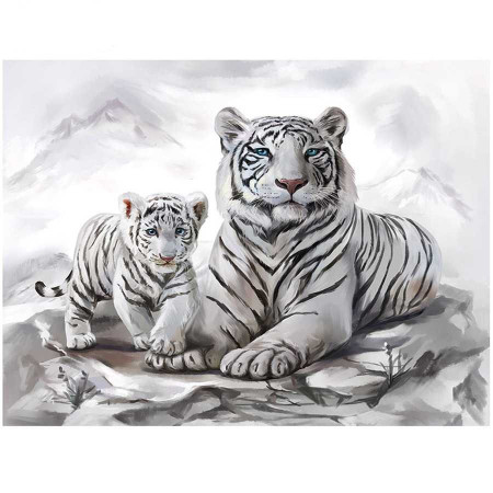 Diamond Painting Witte 5D Tijger en Baby