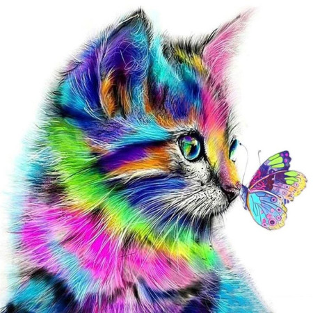 Diamond Painting Magische Kat in Regenboogkleuren