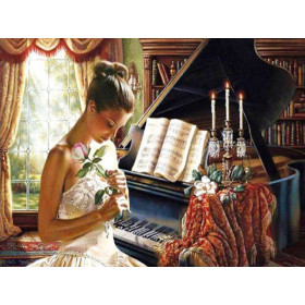 Diamant borduren - Piano met vrouw en roos