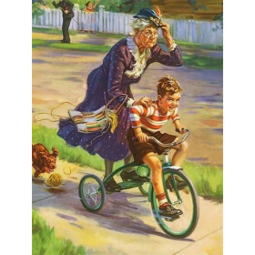 Diamond Painting Grootouders en kleinkinderen op fietsen