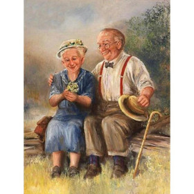 Diamond Painting - Bejaard echtpaar verliefd op een bankje