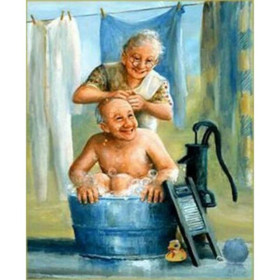 Diamond Painting - Bejaard echtpaar neemt een bad