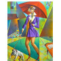 Diamond Painting Parapluvrouw en hond in Picasso-stijl