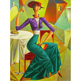 Diamond Painting Vrouw op het terras in Picasso-stijl