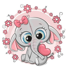 Diamond Painting babyolifant roze bloemen