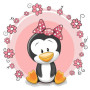 Diamond Painting Baby Pinguïn Roze bloemen