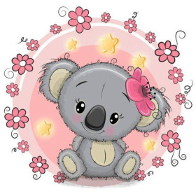 Diamond Painting Baby Koala Roze bloemen
