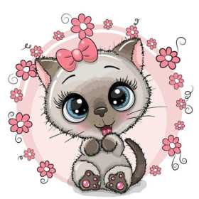 Diamond Painting Babykat roze bloemen