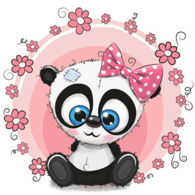 Diamond Painting Baby Panda roze bloemen