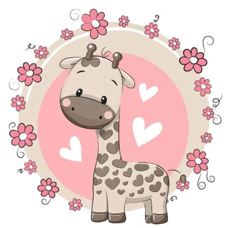 Diamond Painting Baby Giraffe Roze bloemen