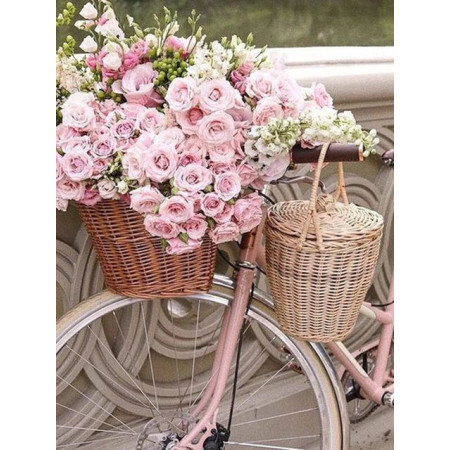 Diamond Painting bloemen en fiets