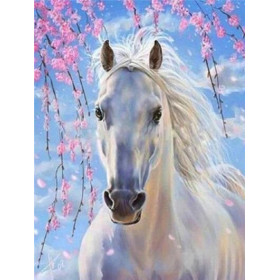 Diamond Painting paard kersenbloesems